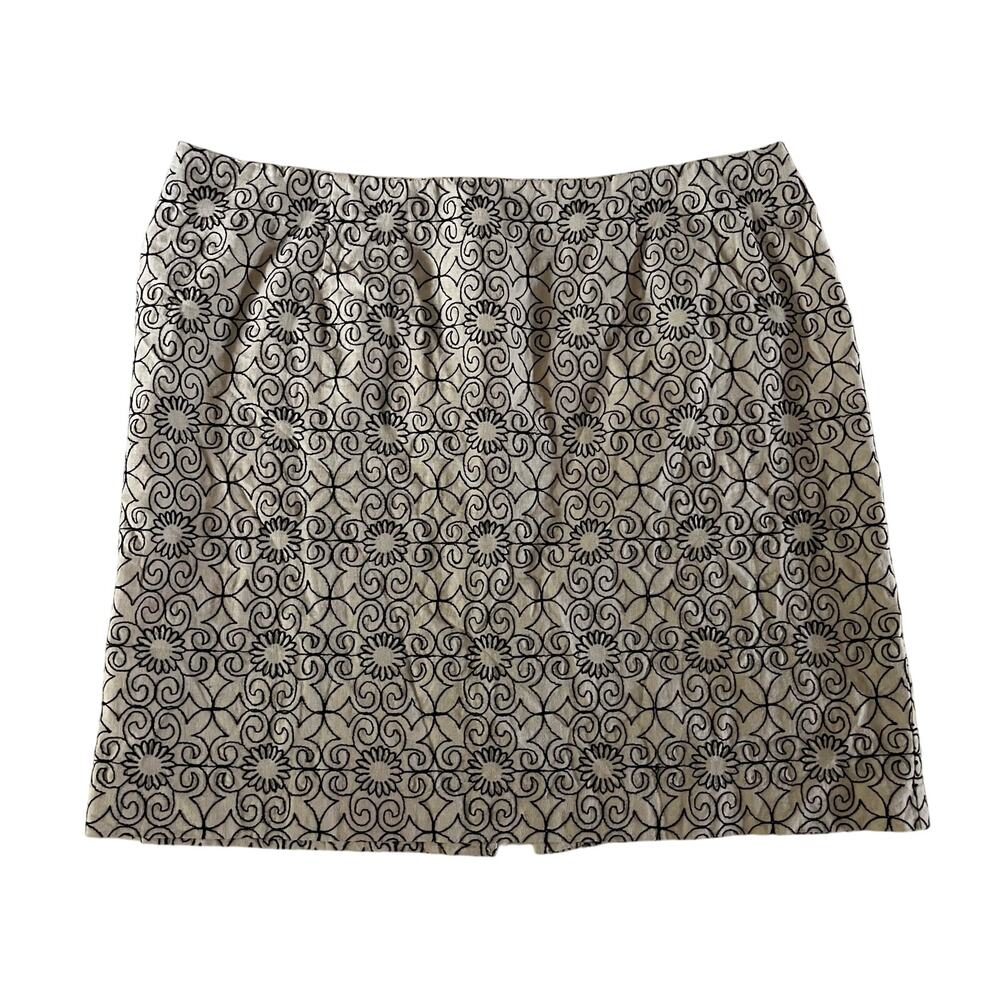 Vtg Y2K 2000s Cream Embroidered Linen Mini Skirt Plus Size 20W